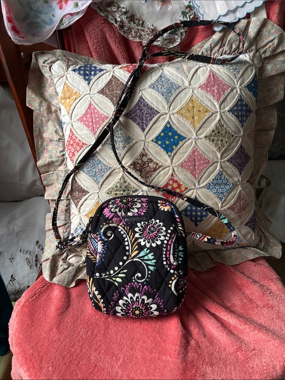 Vera Bradley Black Floral Quilted Crossbody with Multicolor Print